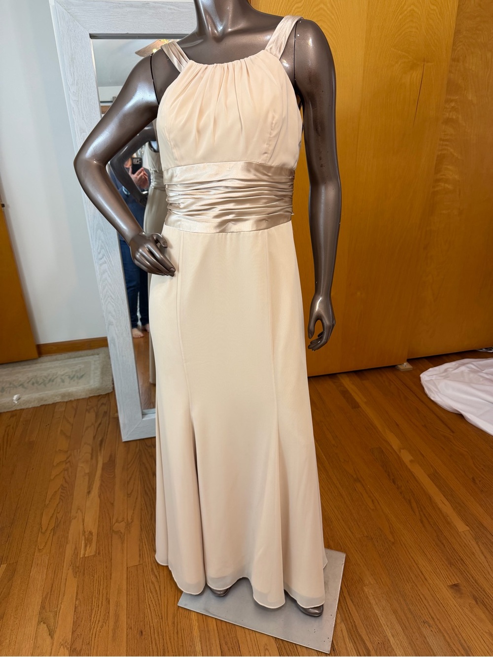 David’s bridal style F12733 champagne bridesmaid dress.